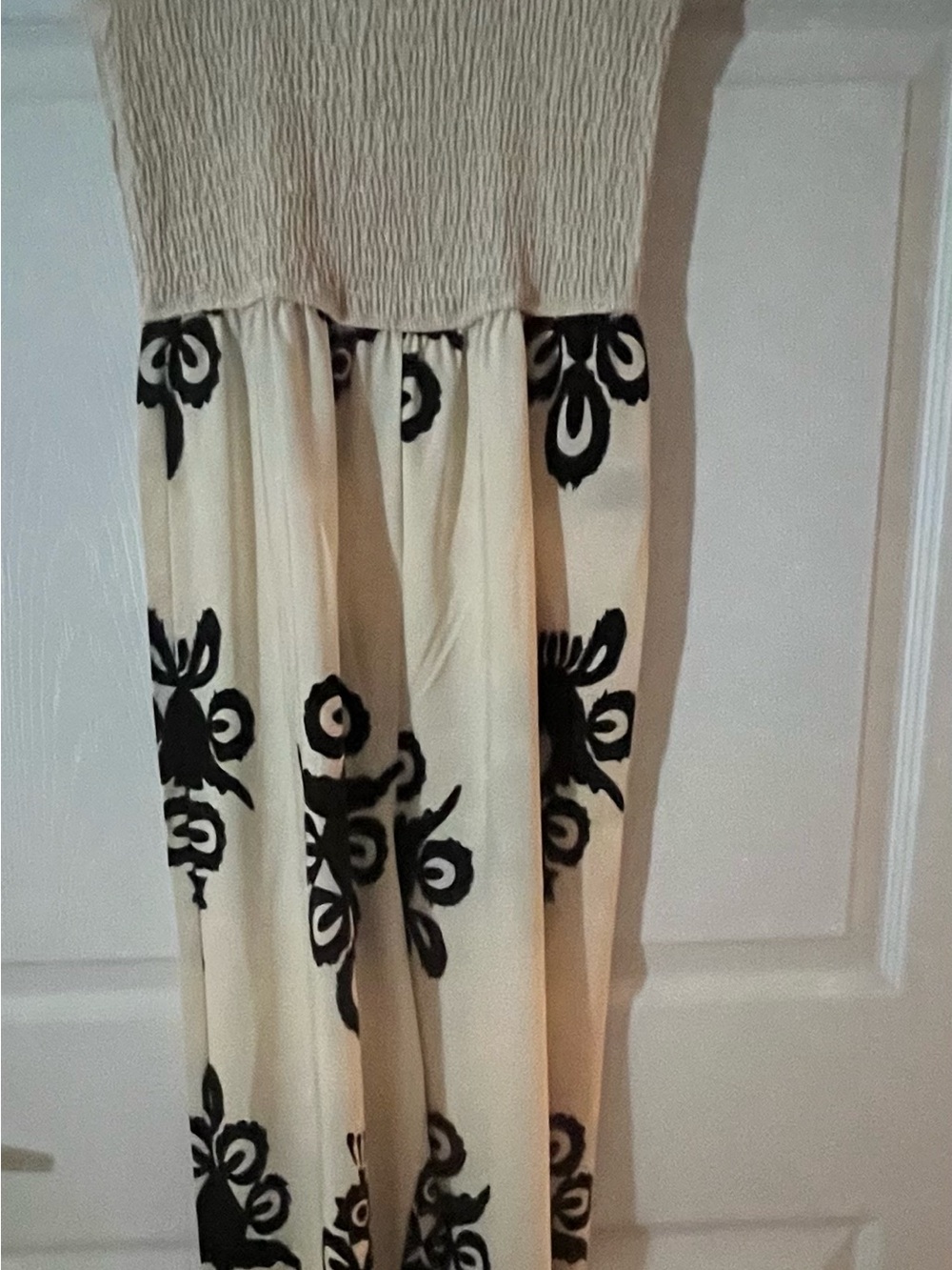 Cream and Black Floral Strapless Jumpsuit